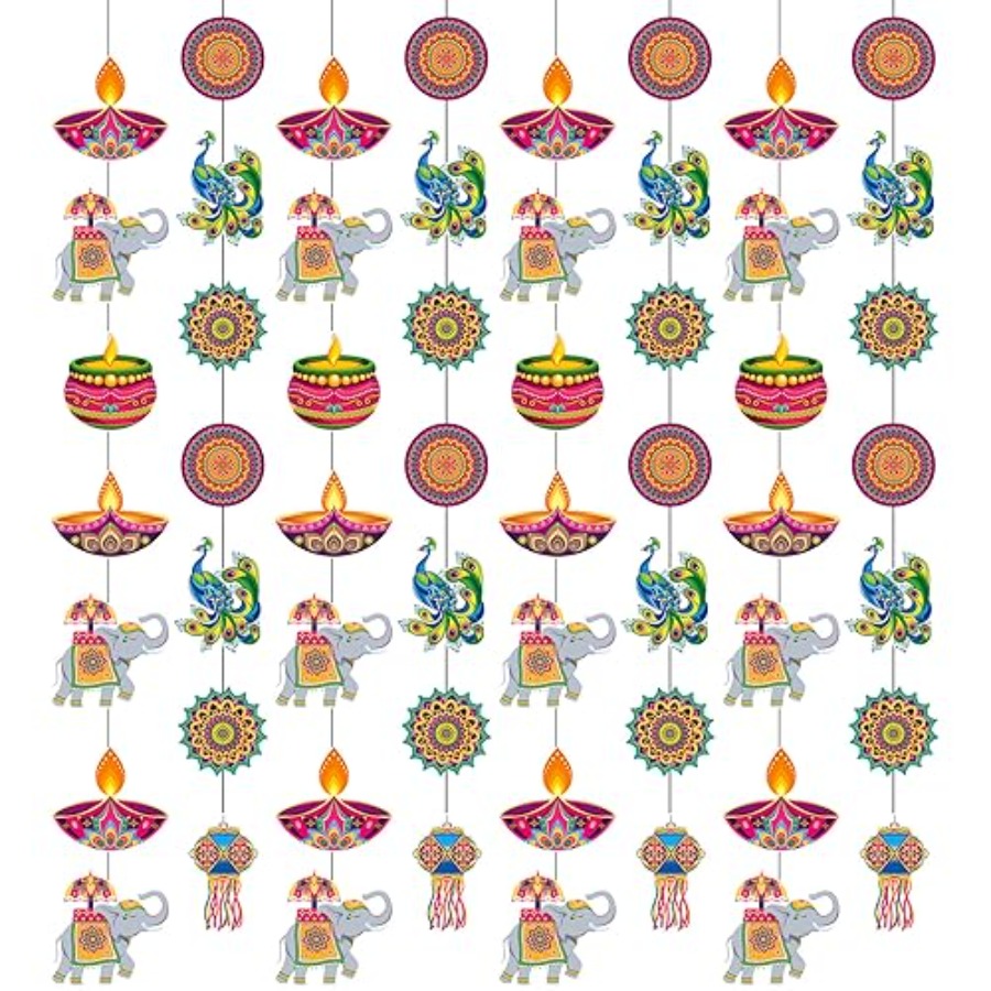 Lighting Decoration For Diwali - 8 adet Mutlu Diwali Asılı Dekorasyon