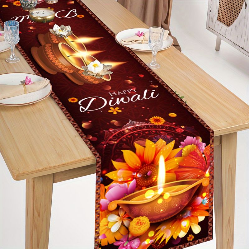 Lighting Decoration For Diwali - VIKAMA Mutlu Diwali Masa Örtüsü, Diya
