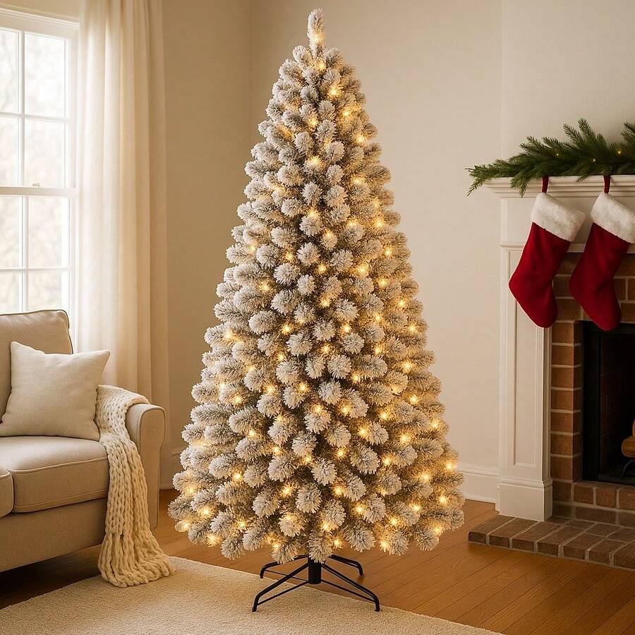 Lighting Decoration Stand - SHARECONN 4-9ft Önceden Aydınlatmalı Karlı Yapay