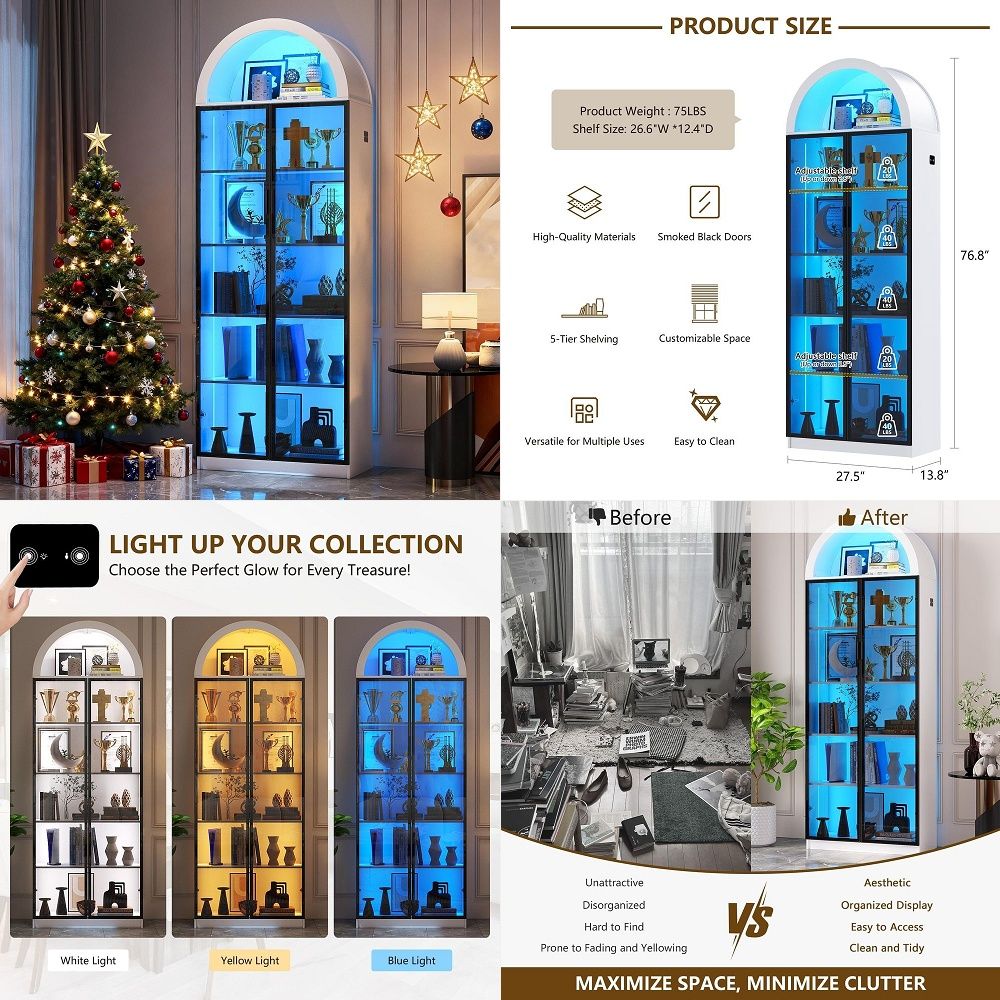 Lighting & Home Decor Studio Photos - Kapaklı ve Ayarlanabilir Raflı Vitrin, LED