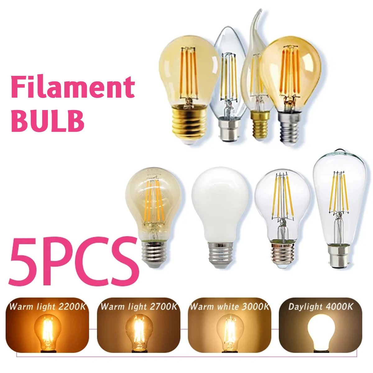 Vintage Lighting Decor - 5 adet E27 E14 B22 Retro