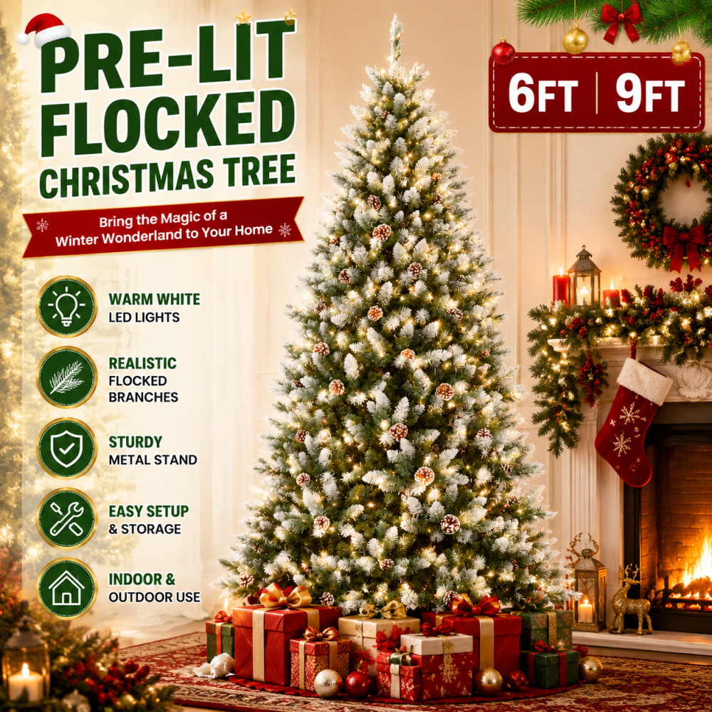 Lighting Decoration Stand - Önceden Aydınlatmalı, Karlı Yapay Noel Ağacı