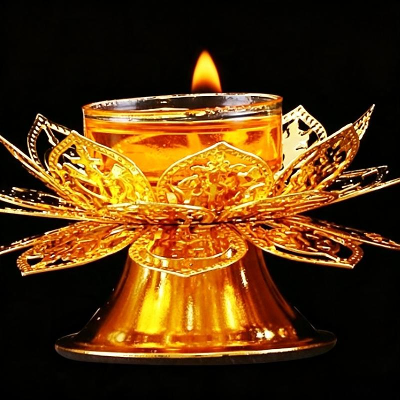 Vintage Lighting Decor - Altın Lotus Tasarımlı Tealight Mumluk, Ghee